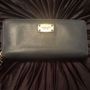 Michael Kors Navy Leather Wallet with Gold Accents